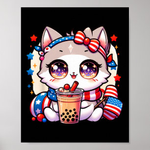 Cat Shirt Girls Kawaii Anime Boba Tee Poster