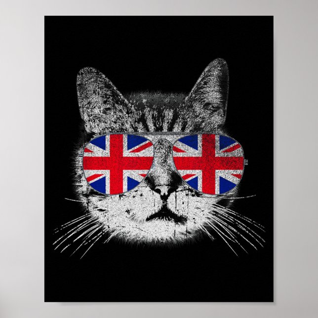 Cat Shirt Union Jack Flag Country Retro England Br Poster (Vorne)