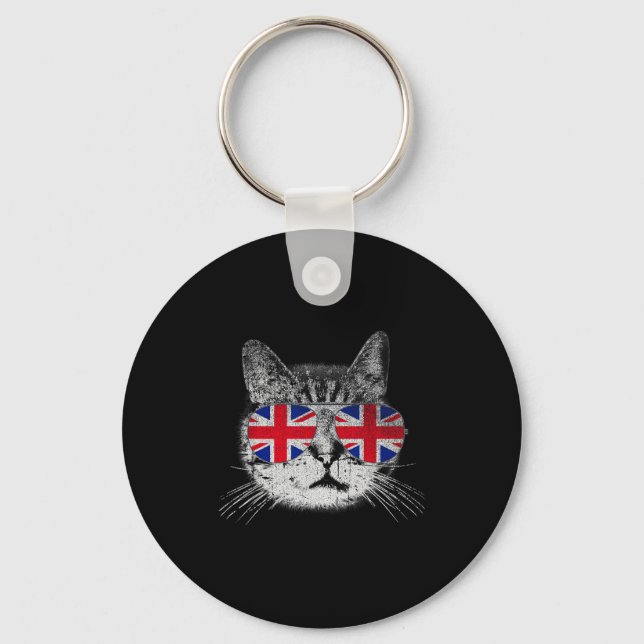 Cat Shirt Union Jack Flag Country Retro England Br Schlüsselanhänger (Vorderseite)