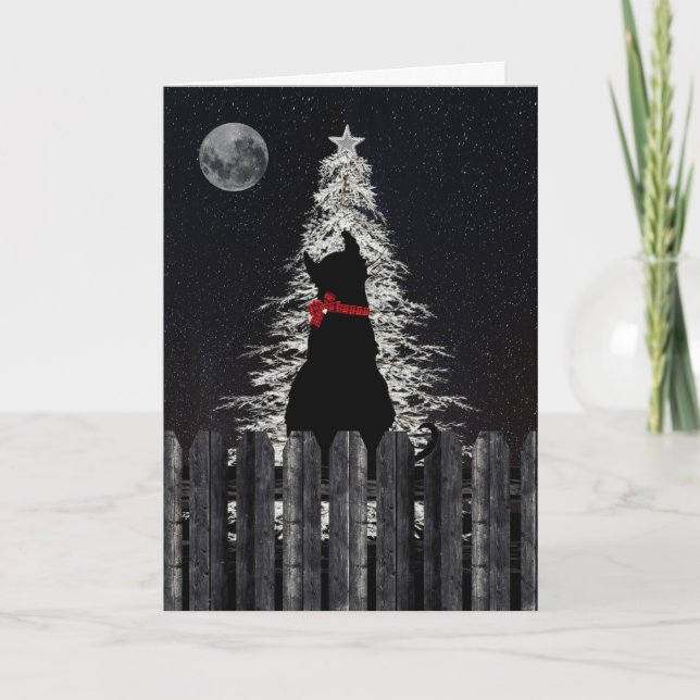 Cat Silhouette auf Zaun Miss Sie Weihnachten (Vorderseite)