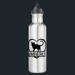 Cat Silhouette Heart Split Monogram Edelstahlflasche<br><div class="desc">This elegant black and white silhouette of a cat and heart design is split to allow your name in a bold and stylish font. Makes a nice gift to a cat mom,  cat dad,  or cat lover for their birthday or any occasion.</div>