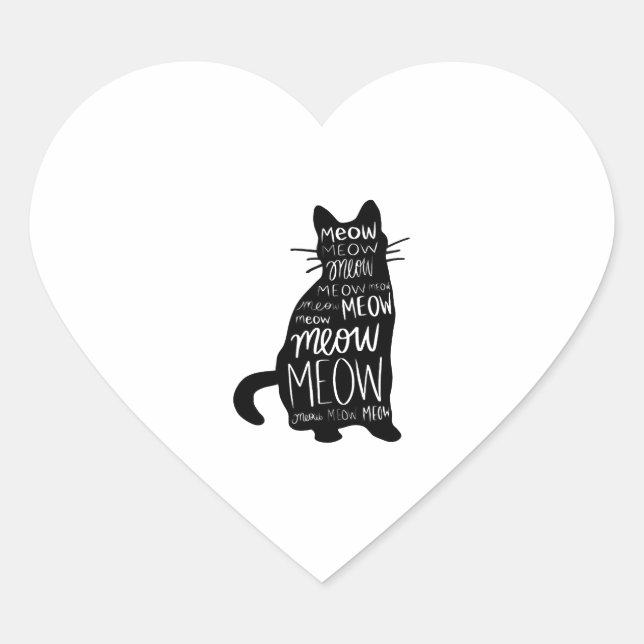 Cat Silhouette Meow Herz-Aufkleber (Vorderseite)