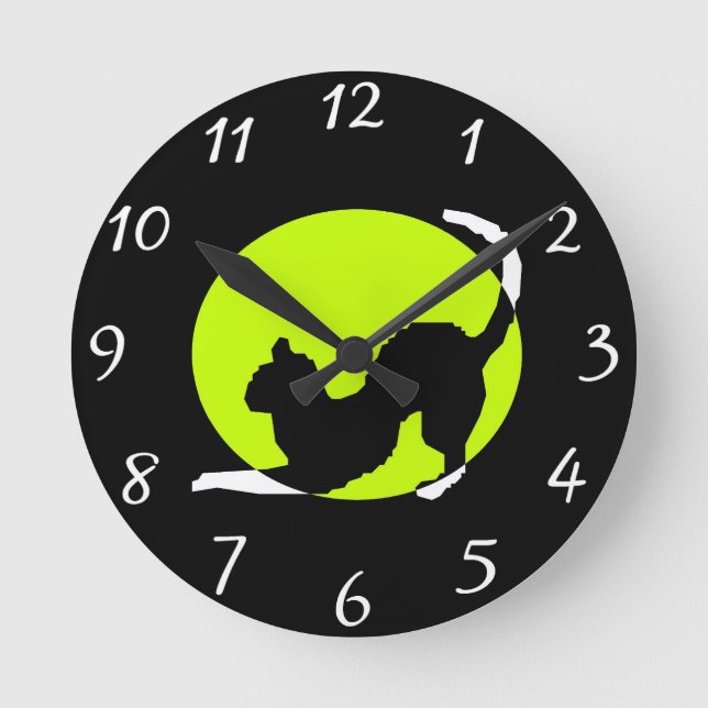 Cat Silhouette Runde Wanduhr (Vorderseite)