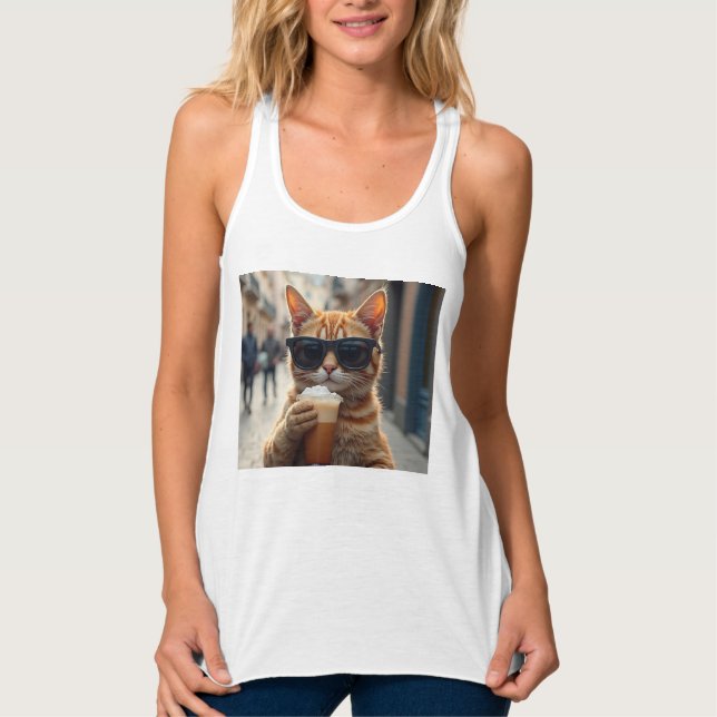Cat Sipping Coffee On A Street Tank Top (Vorderseite)