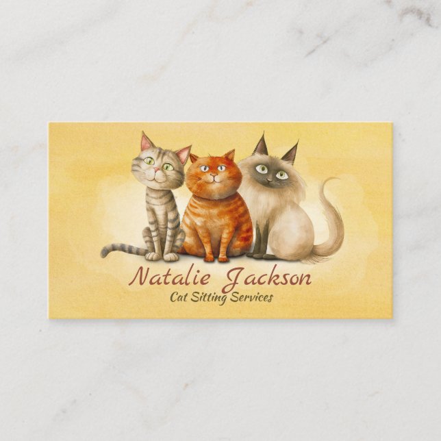 Cat Sitter - Adorable Wasserfarbkatzen Visitenkarte (Vorderseite)