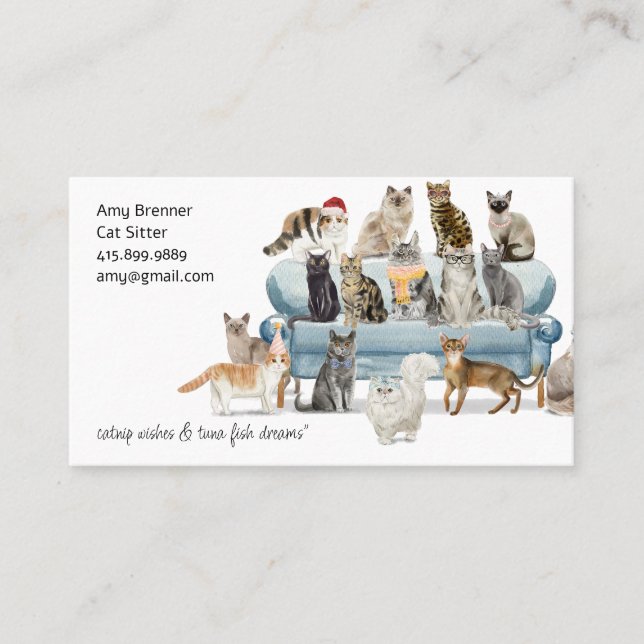 Cat Sitter Watercolor Business Card Visitenkarte (Vorderseite)