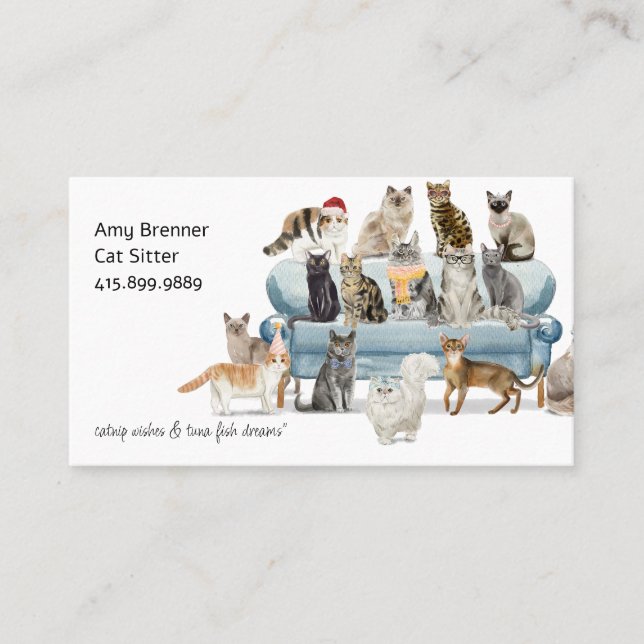 Cat Sitter Watercolor Business Card Visitenkarte (Vorderseite)