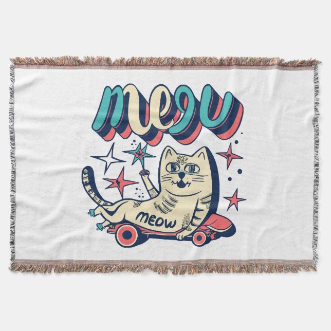 Cat Skaten Meow Decke (Vorderseite)