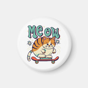 Cat Skaten Meow Magnet