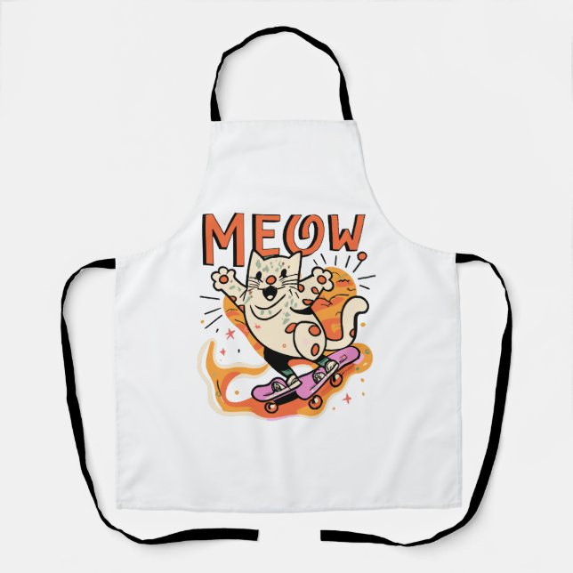Cat Skaten Meow Schürze (Vorderseite)