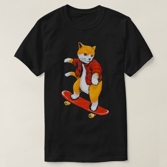 Cat Skater Cat Skateboard Katze Love in Liebe Hund T-Shirt (Design vorne)