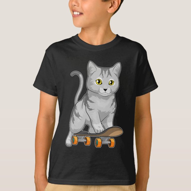 Cat Skater Skateboard Sport T-Shirt (Vorderseite)