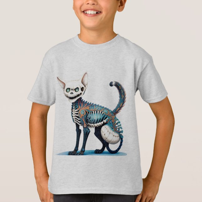 Cat Skeleton Fusion - Hyperdetaillierte Kunst T-Shirt (Vorderseite)