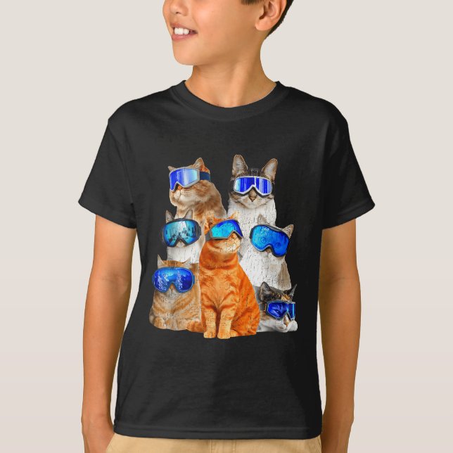 Cat skiing funny  T-Shirt (Vorderseite)