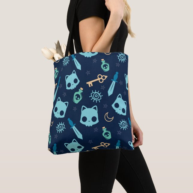 Cat Skull Dark Blue Blue Skulls Muster Pet Tasche (Von Nahem)