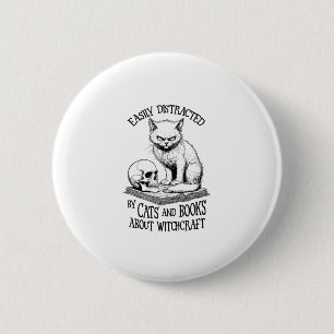 Cat Skull Halloween Leicht abgelenktes Sonnenbuch  Button