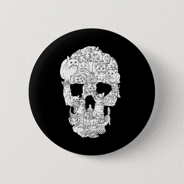 Cat Skull Kitty Skeleton Halloween Goth Punk Emo G Button (Vorderseite)