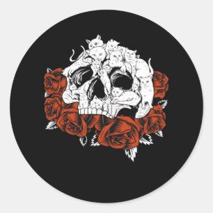 Cat Skull Rose Skeleton Kitten Runder Aufkleber
