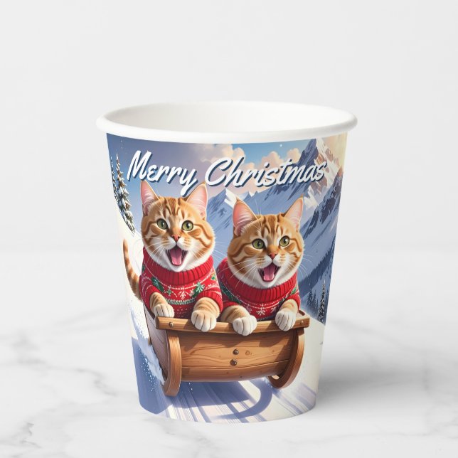 Cat Sled Ride Christmas Pappbecher (Vorderseite)