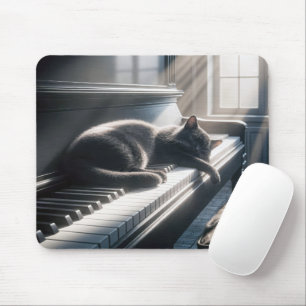 Cat Sleeping on Piano Keyboard Mousepad