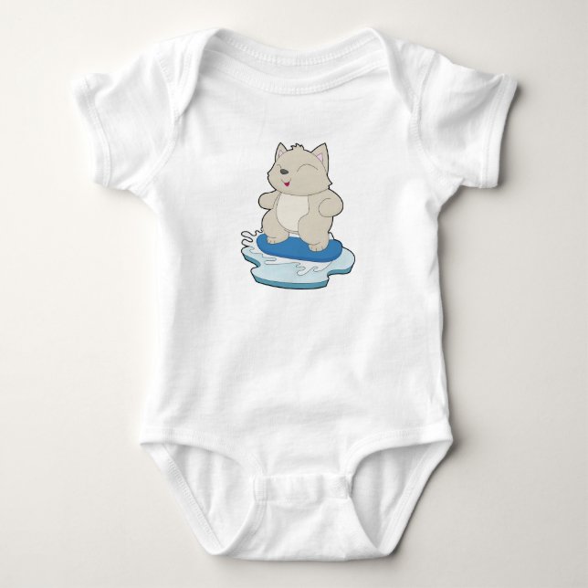Cat Snowboard Wintersport Baby Strampler (Vorderseite)