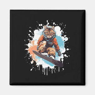 Cat Snowboarding Animal Snowboard Funny für Men Wo Magnet