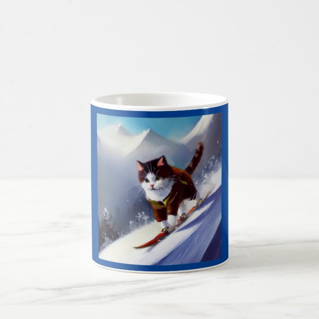 Cat Snowboarding Kaffeetasse (Mittel)