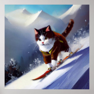 Cat Snowboarding Poster
