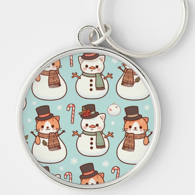 Cat Snowman Schlüsselanhängers((Circle) Schlüsselanhänger (Vorne)