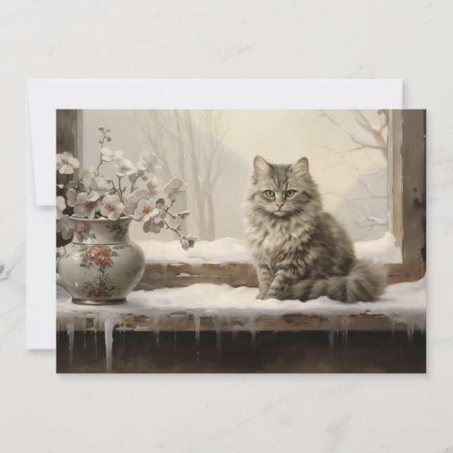 Cat Snowy Winter Frohe Weihnachten (Vorderseite)