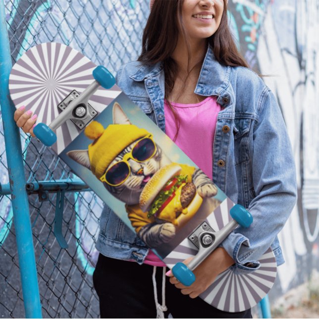 Cat Sonnenbrille Cheeseburger Funny Skateboard (Von Creator hochgeladen)