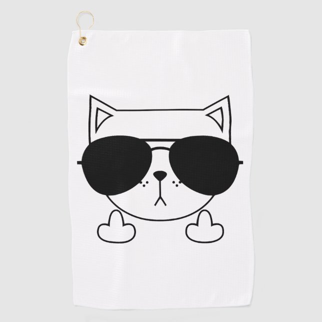 Cat Sonnenbrille Middle Finger Golfhandtuch (Vorderseite)
