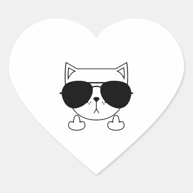 Cat Sonnenbrille Middle Finger Herz-Aufkleber (Vorderseite)