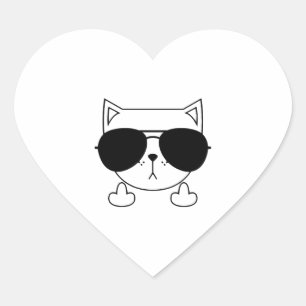Cat Sonnenbrille Middle Finger Herz-Aufkleber