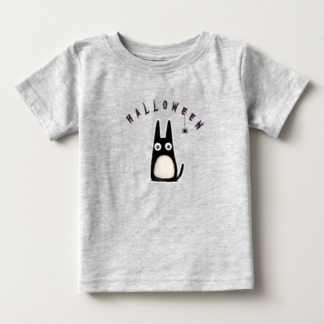 Cat + spider + Halloween, Personalized Baby T-shirt (Vorderseite)