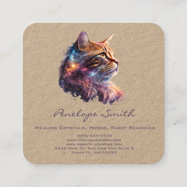 Cat Square Business Card für Watercolor Ginger Quadratische Visitenkarte (Rückseite)