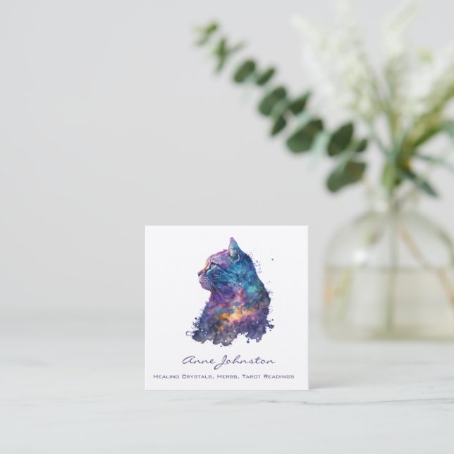 Cat Square Business Card Quadratische Visitenkarte (Stehend Vorderseite)