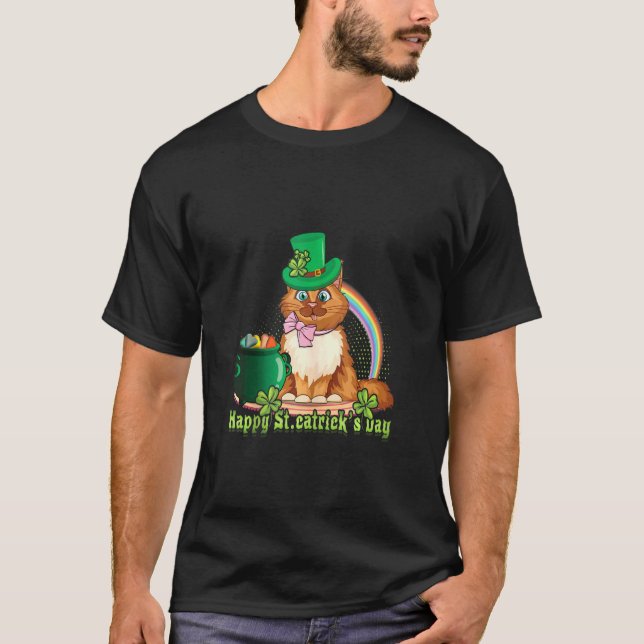 Cat St Catricks Day Kleeblatt Saint Patrick's Day T-Shirt (Vorderseite)