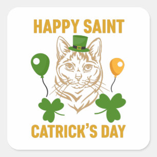 Cat St. Patrick's Day for Cat Lover Quadratischer Aufkleber