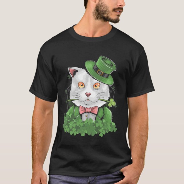 Cat St Patrick's Day Kleeblatt irish Leprechaun Ki T-Shirt (Vorderseite)