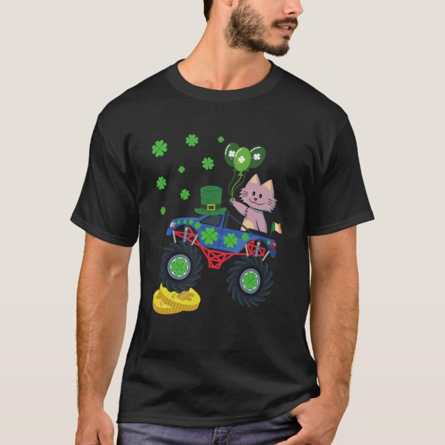 Cat St Patrick's Day Monster Truck Irish Cat Sham T-Shirt (Vorderseite)