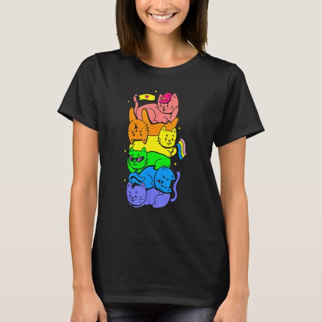 Cat Stack Rainbow Gay Pride Cute LGBT Animal Pet T-Shirt (Vorderseite)