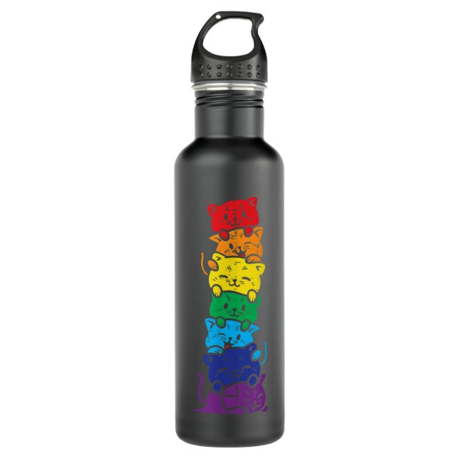 Cat Stack Rainbow Gay Pride Niedlich LGBT Animal P Edelstahlflasche (Vorderseite)