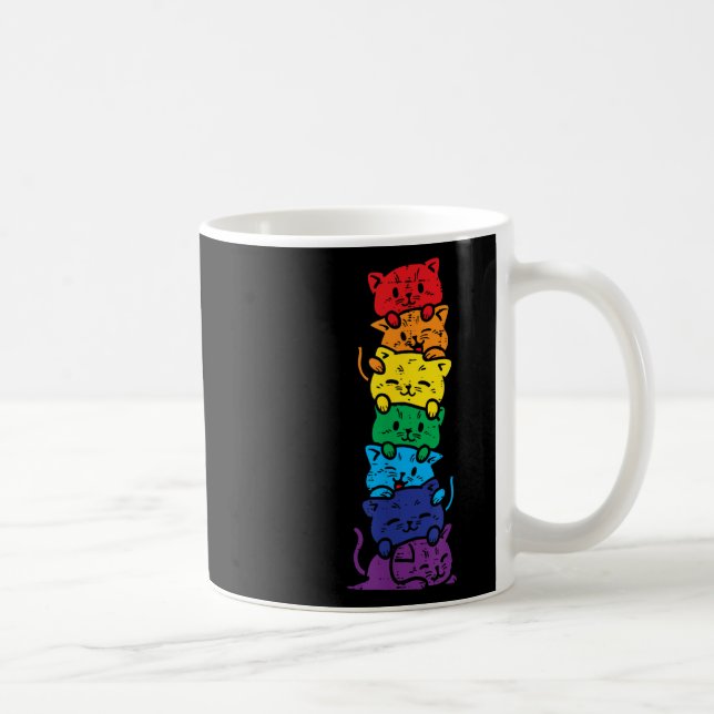 Cat Stack Rainbow Gay Pride Niedlich Lgbt Animal P Kaffeetasse (Rechts)