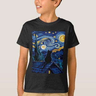 Cat Starry Night Van Gogh Cat Art Lover Funny Cat T-Shirt