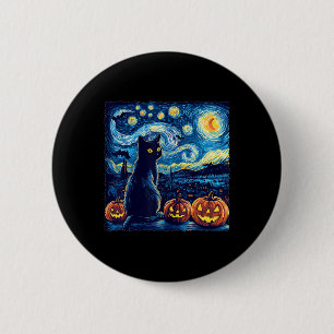 Cat Starry Night Van Gogh Cat for Cat Lover Cat Da Button