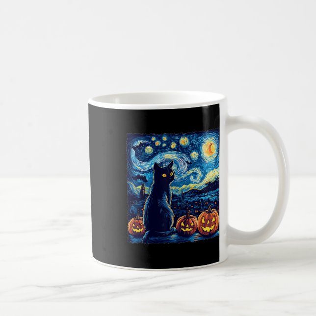 Cat Starry Night Van Gogh Cat for Cat Lover Cat Da Kaffeetasse (Rechts)