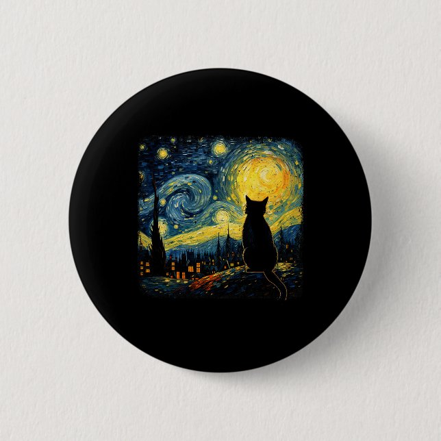 Cat Starry Night Van Gogh Cat for Cat Lover Cat Mo Button (Vorderseite)