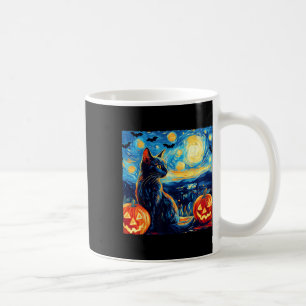 Cat Starry Night Van Gogh Cat Lover Bats Pumpkins Kaffeetasse