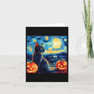 Cat Starry Night Van Gogh Cat Lover Bats Pumpkins Karte
